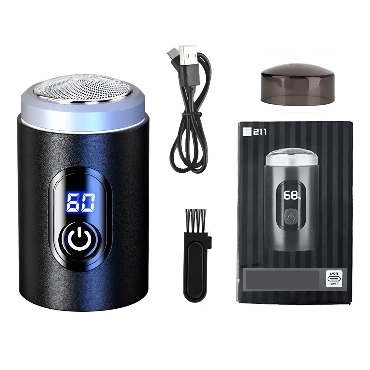 Afeitadora Mini Pro Eléctrica Portátil Pantalla Led Recargable Barba Negro